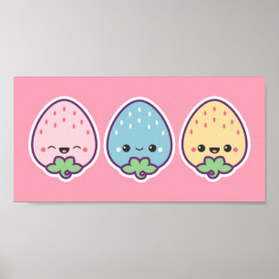 Poster Fraises Cute Pastel