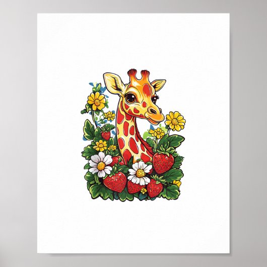 Poster Fraises de girafe et graphique de fleurs Mignon Gi (Devant)