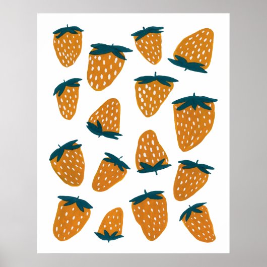 Poster Fraises d'été bio - orange et vert (Devant)