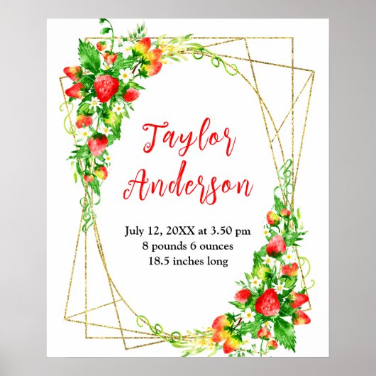 Poster Fraises et feuillage statistiques de naissance des (Devant)