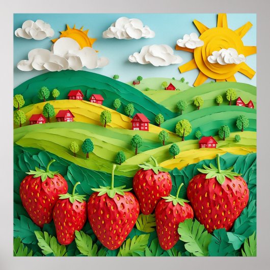 Poster Fraises fraîches exposées sur Greenfield  (Devant)