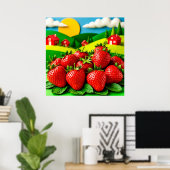Poster Fraises fraîches exposées sur Greenfield  (Bureau à domicile)