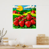 Poster Fraises fraîches exposées sur Greenfield  (Cuisine)