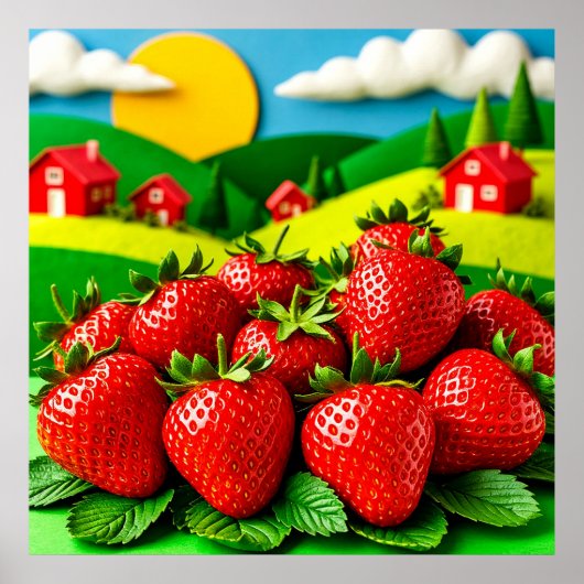 Poster Fraises fraîches exposées sur Greenfield  (Devant)