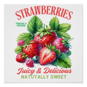 Poster Fraises juteuses et délicieuses - Art de fruit vin