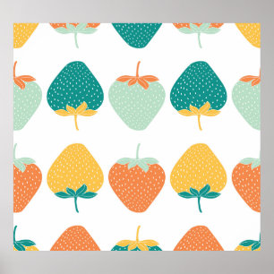 Poster Fraises multicolores : Motif Vintage de fruits.
