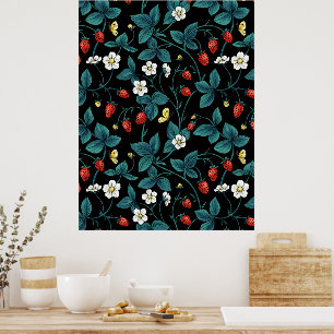 Poster Fraises sauvages rouge/jaune/bleu/noir
