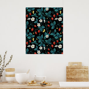 Poster Fraises sauvages rouge/jaune/bleu/noir