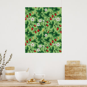 Poster Fraises sauvages rouge/jaune/vert/