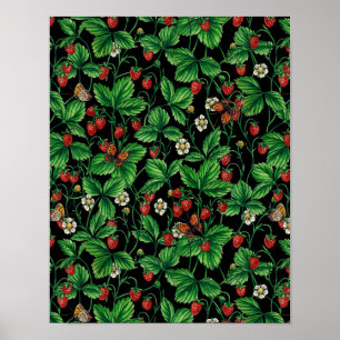 Poster Fraises sauvages sur le noir