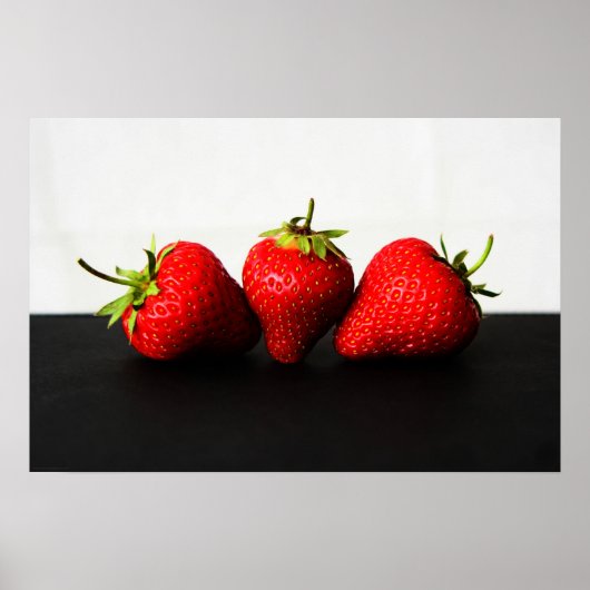 Poster Fraises sur blanc sur noir wapcn (Devant)