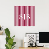 Poster Framboise Victorian Lady Stripe avec Monogramme (Bureau à domicile)