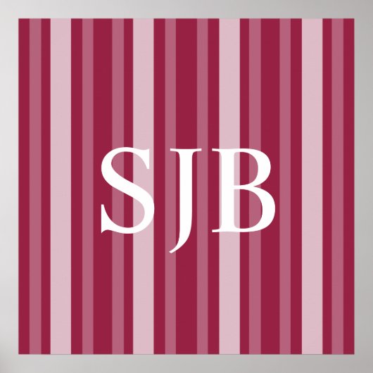 Poster Framboise Victorian Lady Stripe avec Monogramme (Devant)