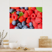 Poster Framboises bleuets et framboises (Cuisine)