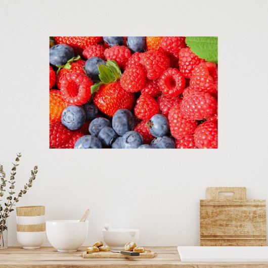 Poster Framboises bleuets et framboises (Cuisine)