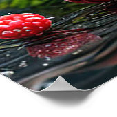 Poster Framboises fraîches et feuilles vertes (Coin)