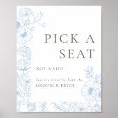 Poster Français Blue Floral Line Art Choisir Un Siège (Devant)