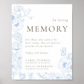 Poster Français Blue Floral Line Art in Love Memory (Devant)
