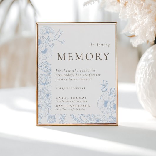 Poster Français Blue Floral Line Art in Love Memory