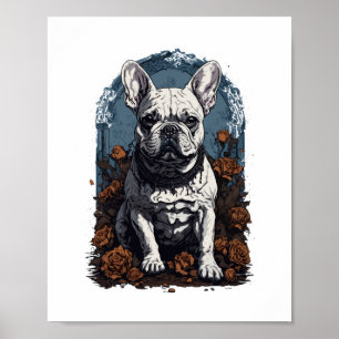 Poster Français Bulldog Gothique Floral