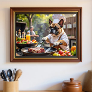 Poster Français Bulldog Grill Chef