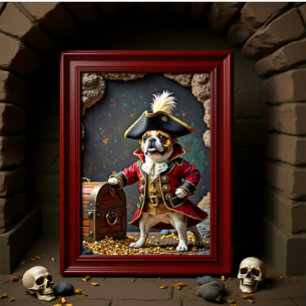 Poster Français Bulldog Pirate Treasure Guardian