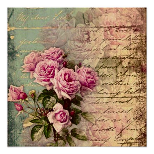 Poster francais chic, shabby chic, roses roses roses, flo (Devant)