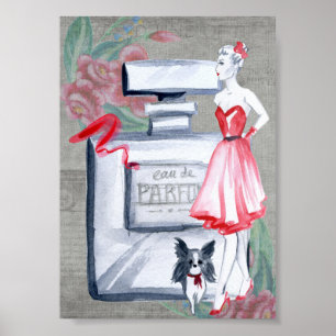 Poster Français Madame avec bouteille de parfum pour chie