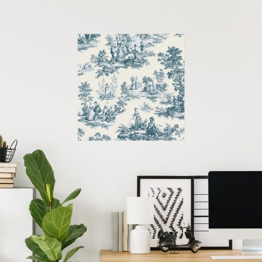 Poster Français toile de jouy sage vert élégant (Bureau à domicile)