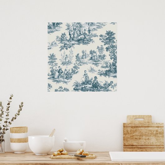 Poster Français toile de jouy sage vert élégant (Cuisine)