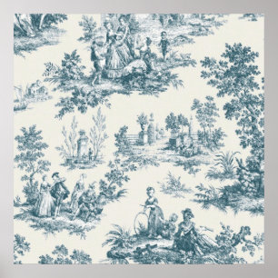 Poster Français toile de jouy sage vert élégant
