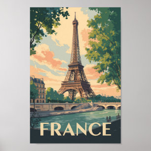 Poster France Eiffel Tour Travel Art Vintage