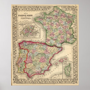 Poster France, Espagne, Portugal Carte par Mitchell