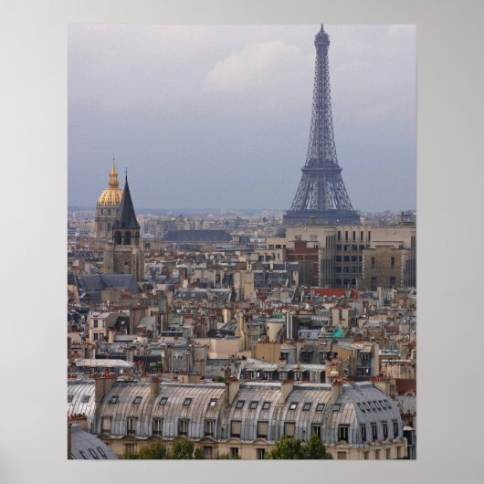 Poster France, Paris, paysage urbain avec Tour Eiffel (Devant)