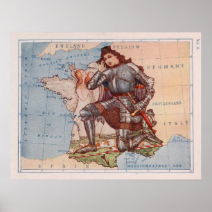 Poster France Vintage Joan of Arc Illustrative Map (1912)