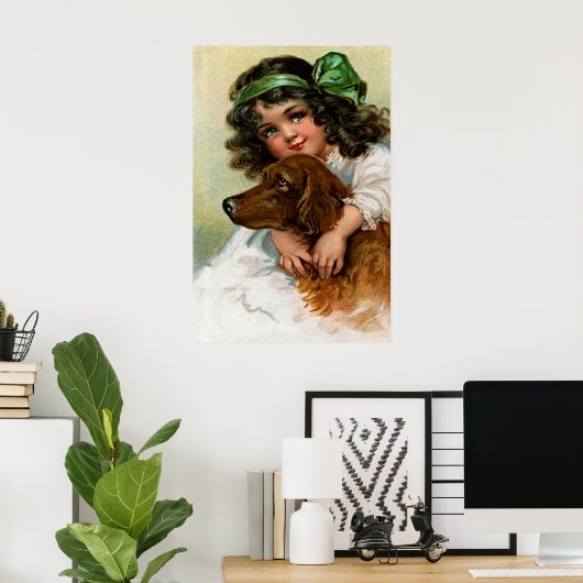 Poster Frances Brundage : Fille avec chien (Bureau à domicile)