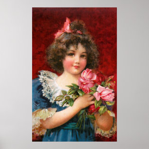 Poster Frances Brundage : Fille avec des roses