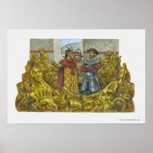Poster Francisco Pizarro à côté d'empereur Atahualpa