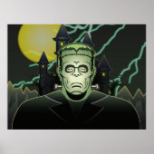 Poster Frankenstein Monster Halloween Castle Lightning (Devant)