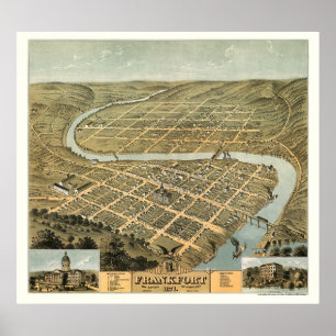 Poster Frankfort, KY Carte panoramique - 1871