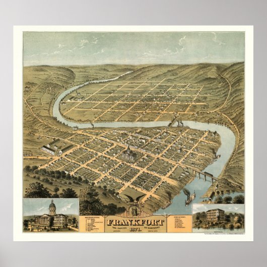 Poster Frankfort, KY Carte panoramique - 1871 (Devant)