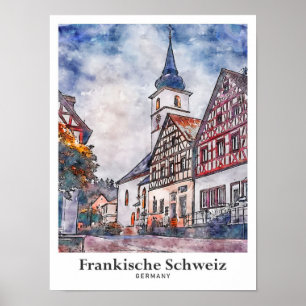 Poster Frankische Schweiz Allemagne Aquarelle de voyage