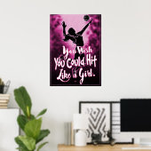 Poster Frappe comme une fille Volley-ball rose (Bureau à domicile)