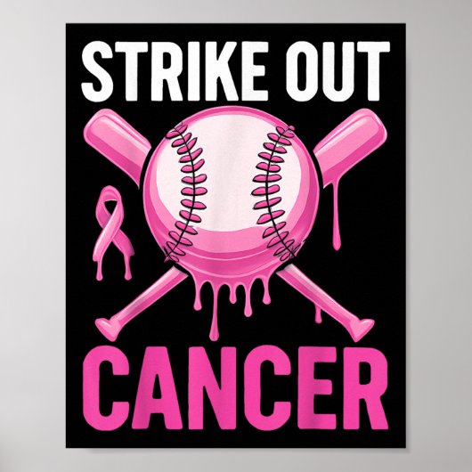 Poster Frapper le cancer Baseball de sensibilisation au c (Devant)