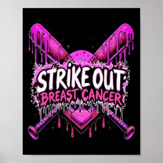Poster Frapper le cancer du sein Baseball Softball Drip H (Devant)