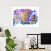 Poster Frau mit Pferd und Schmetterling à la main (Bureau à domicile)