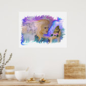 Poster Frau mit Pferd und Schmetterling à la main (Cuisine)