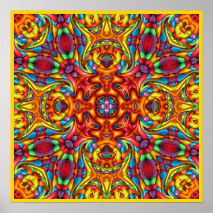 Poster Freaky Tiki Rouge Vintage fractal Kaleidoscope