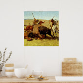 Poster Frederic Remington Art de l'Ouest "Chasse au bison (Cuisine)