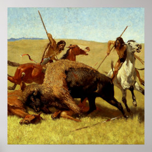 Poster Frederic Remington Art de l'Ouest "Chasse au bison